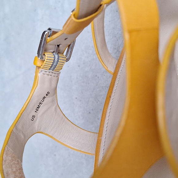 Via Spiga Mustard Yellow Studded Strappy Wedges Espadrilles - Size 10 - Picture 6 of 9
